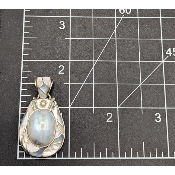 Ed Lohman Sterling Silver Rainbow Moonstone Mother Of Pearl MOP Inlay Pendant - Picture 3 of 10